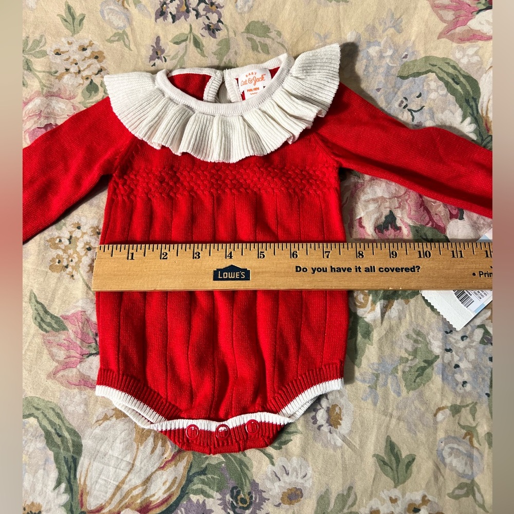 Baby red and white ruffled onesie sweater - Picture 12 of 12